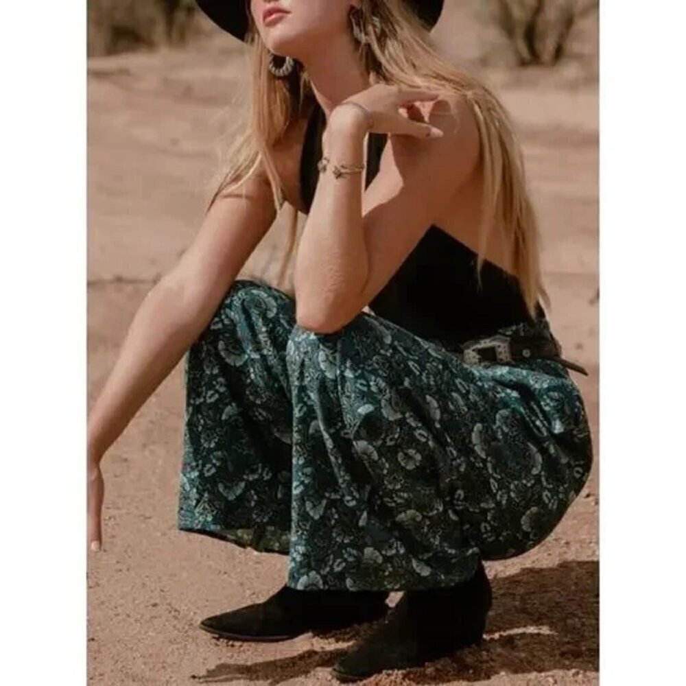 Band of the Free Size M Elise Teal Floral Wide Leg Pants High Waist NEW